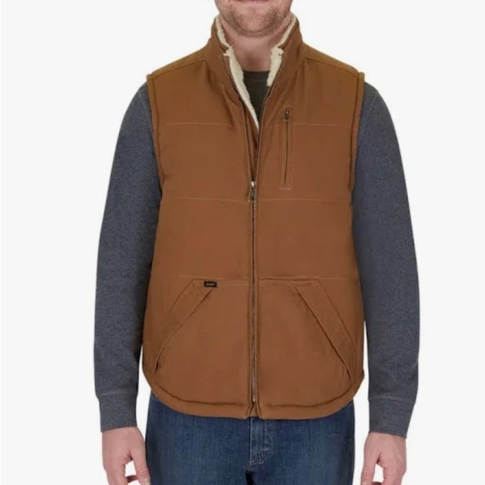 LEE - Men's Zip-Up Sherpa Lined Duck Canvas Workwear Vest - Brown - L